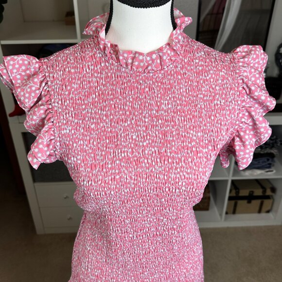 French Connection Womens Elao Verona Crepe Mini Dress Smocked Dress Sz M Fairy - Picture 12 of 12